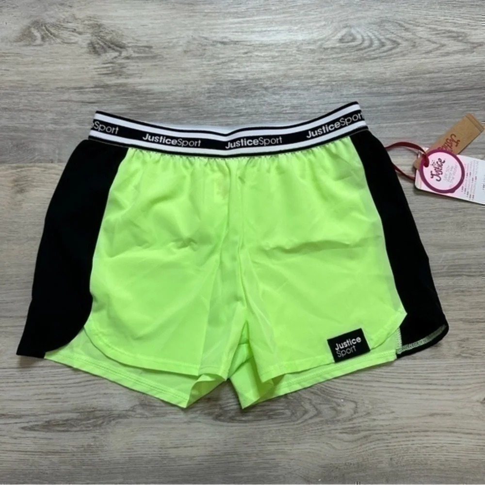 Justice Sport Neon Green Running Shorts Girls Size 10 NWT Athletic